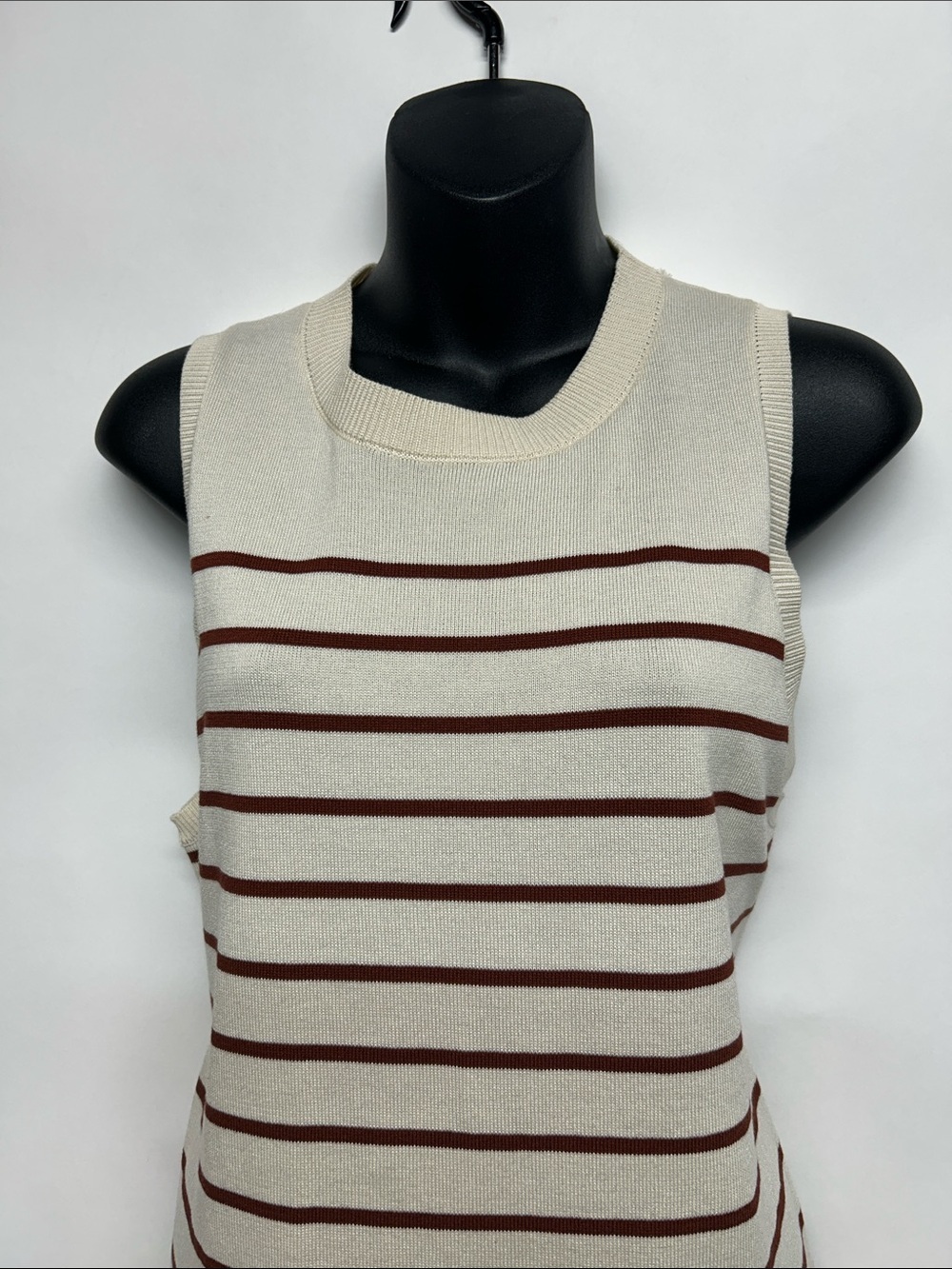 Sleeveless Striped Knit Maxi Dress - Cream with Brown Stripes size small - Picture 2 of 5